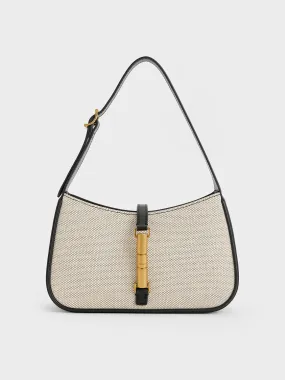 Cesia Canvas Metallic Accent Shoulder Bag - Black