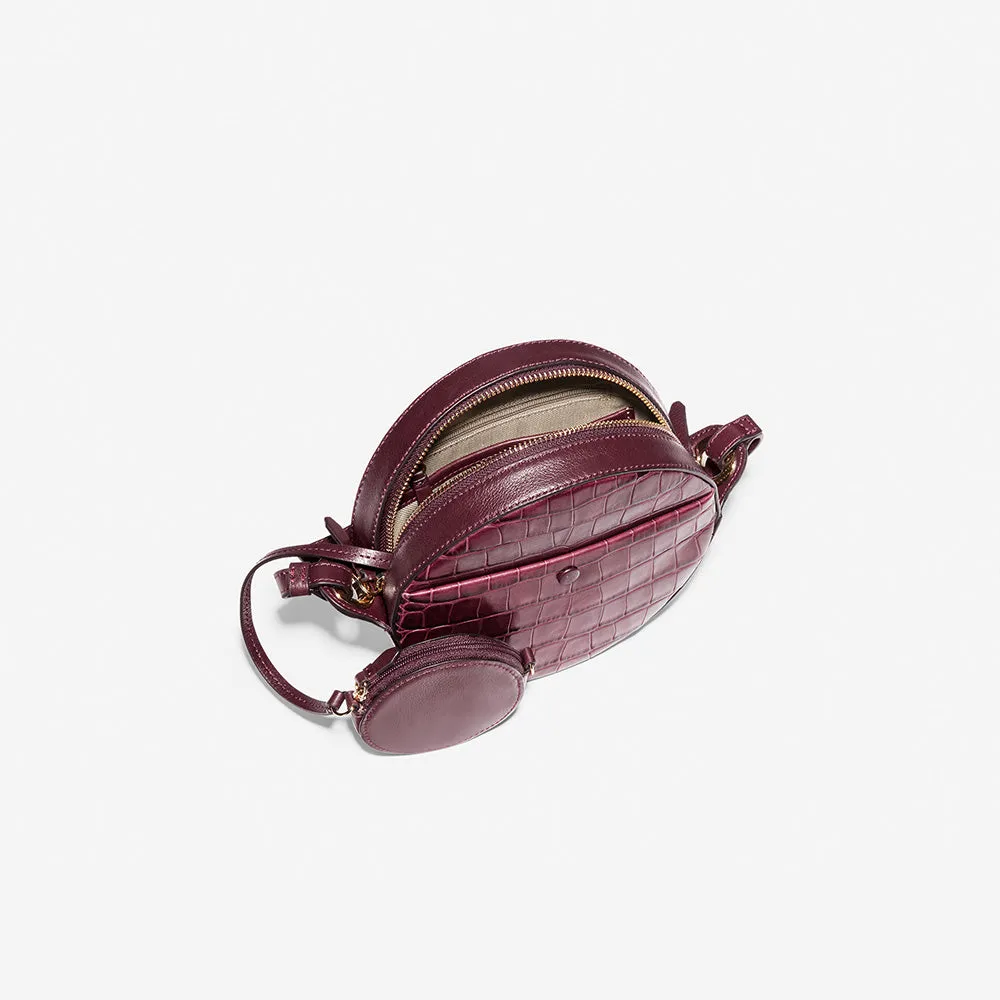 Cole Haan Grand Ambition Circle Crossbody Winetasting Burgundy Embossed Croc One Size