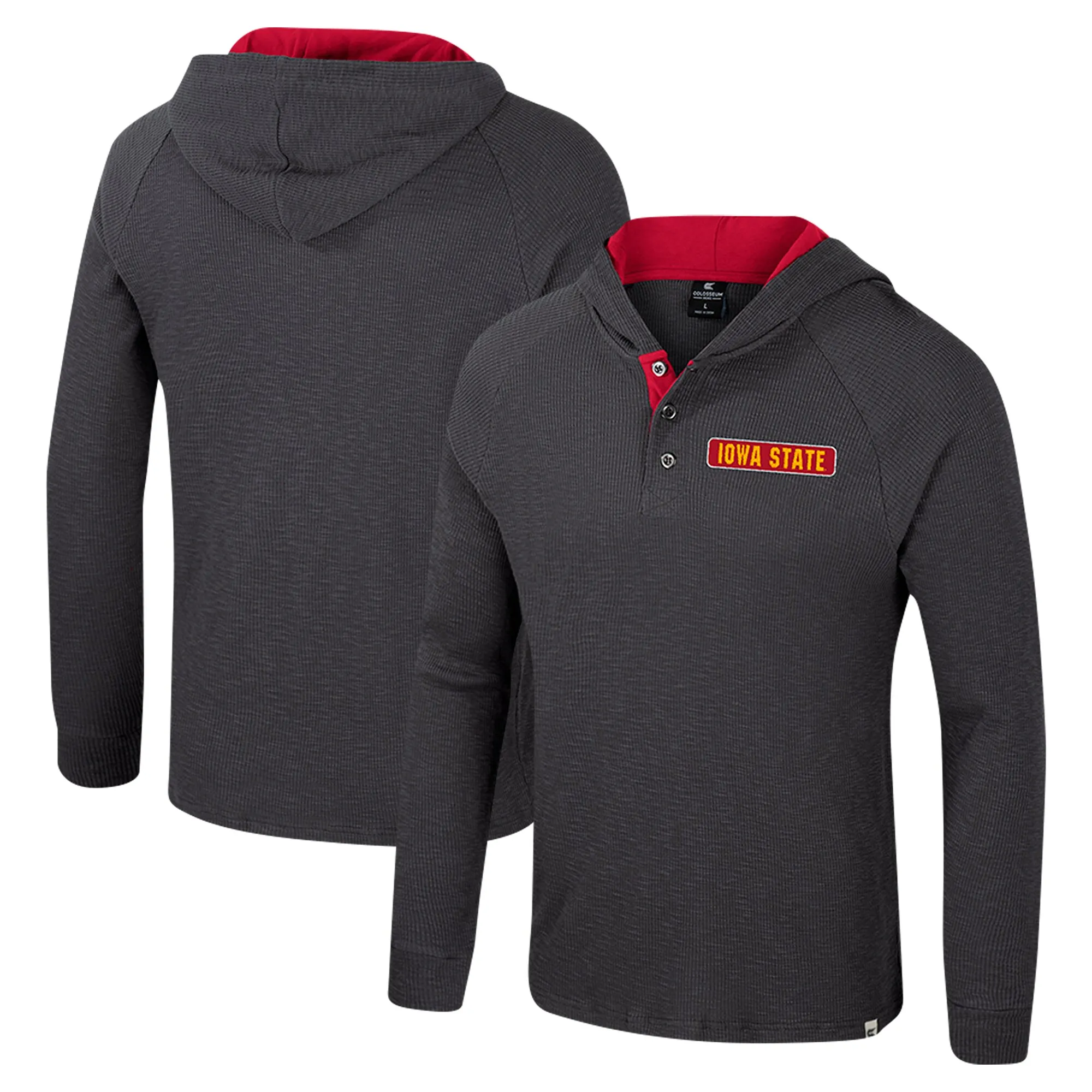 Colosseum  Iowa State Cyclones Charcoal Dujour Ralgan Long Sleeve Henley Hoodie T-Shirt