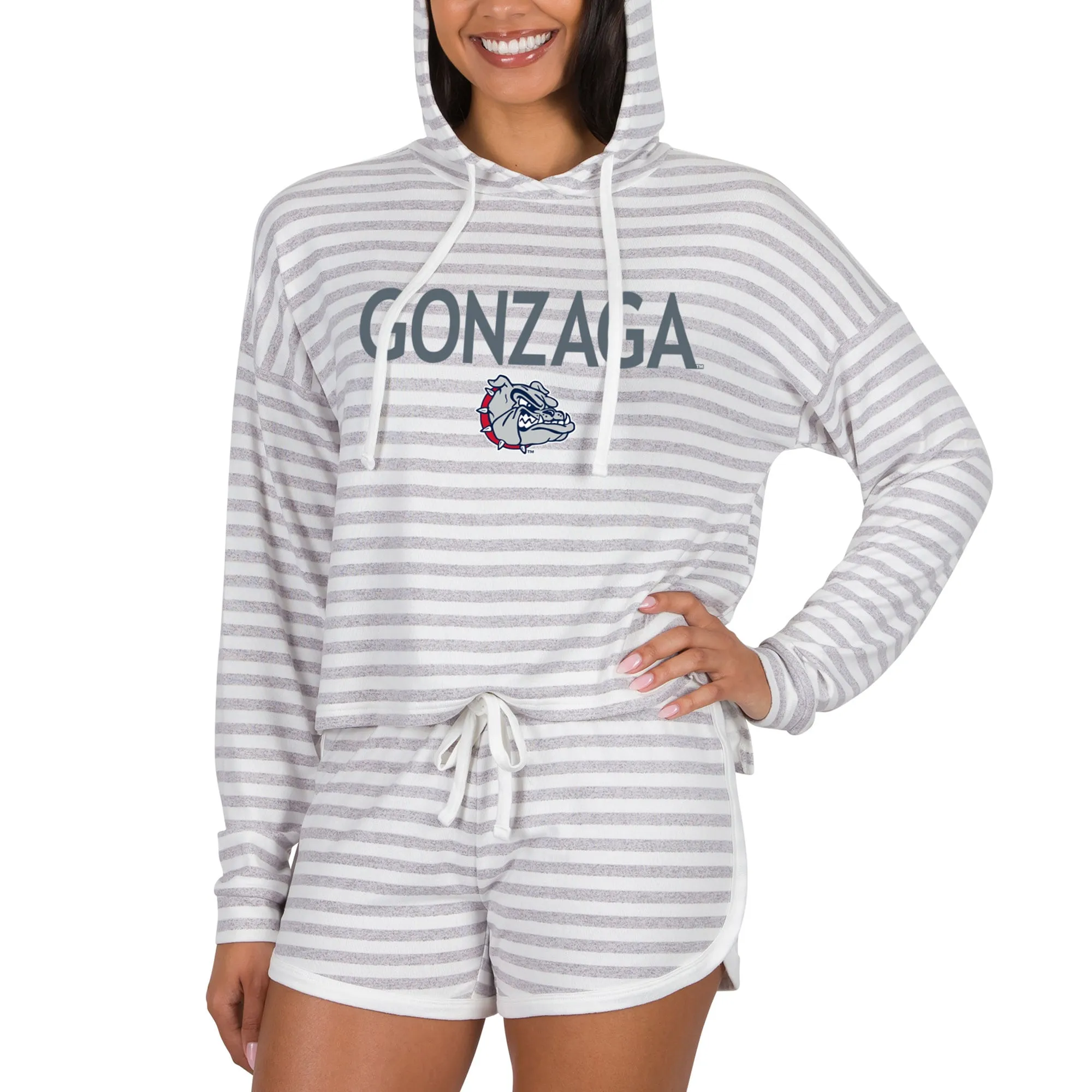 Concepts Sport Gonzaga Bulldogs Women's Cream Visibility Long Sleeve Hoodie T-Shirt & Shorts Set