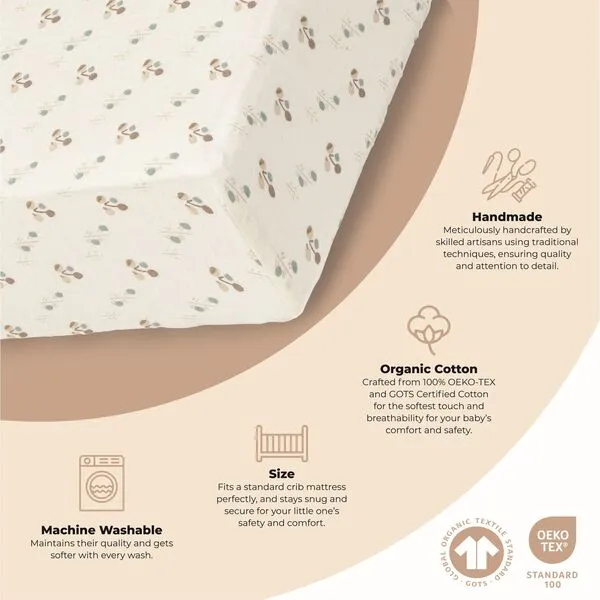 Crane Baby Organic Cotton Poppy Fitted Crib Sheet, White