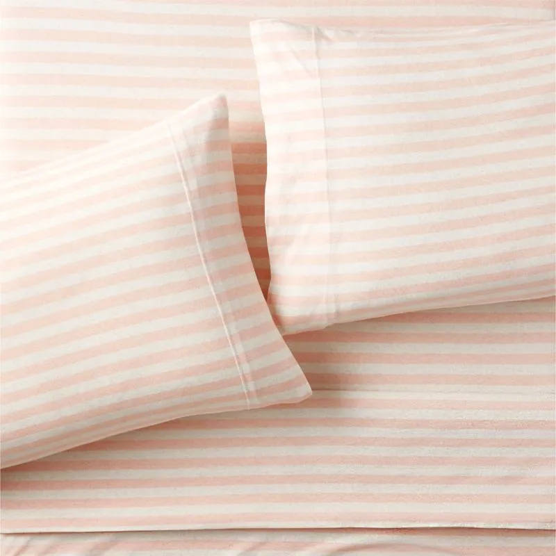 Crate&Barrel Comfy Tee Pink Stripe Organic Cotton Jersey Kids Twin Sheet Set