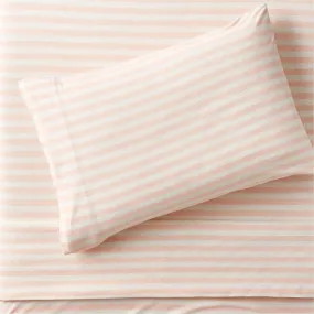 Crate&Barrel Comfy Tee Pink Stripe Organic Cotton Jersey Kids Twin Sheet Set