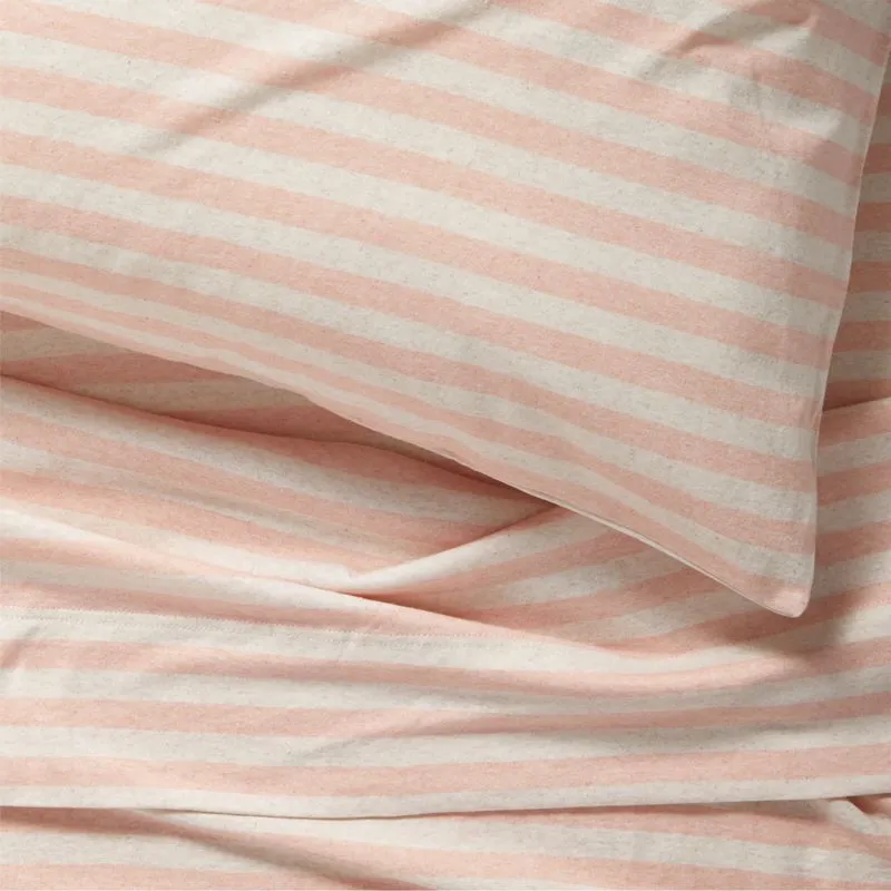 Crate&Barrel Comfy Tee Pink Stripe Organic Cotton Jersey Kids Twin Sheet Set