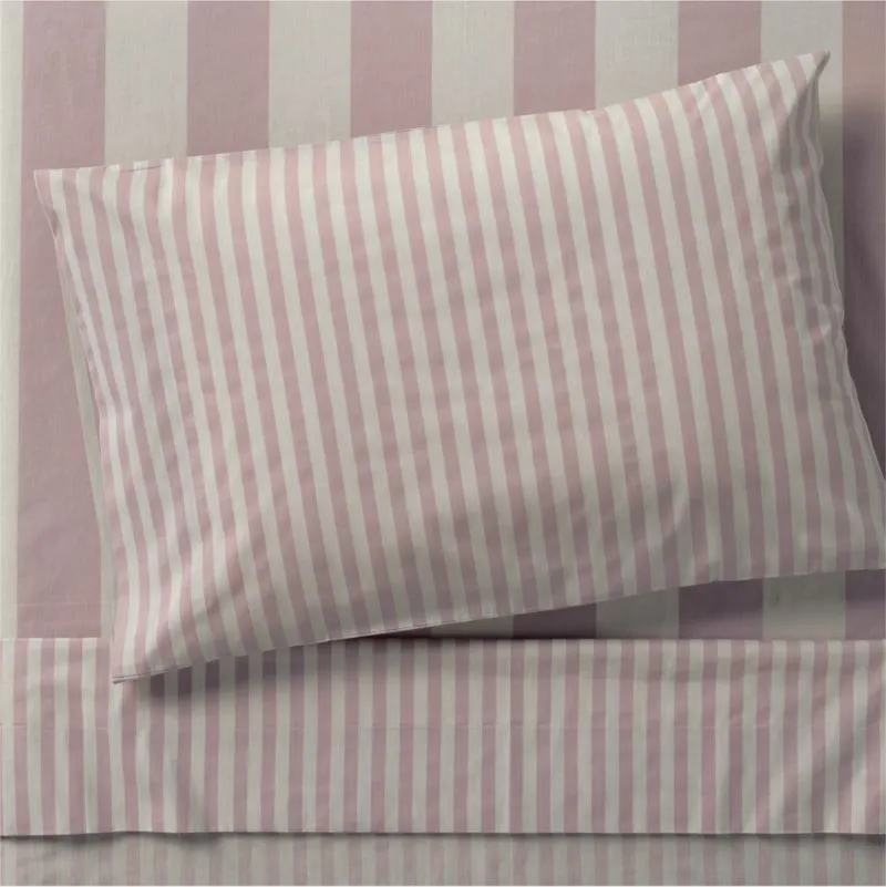 Crate&Barrel Riviera Moody Mauve Stripe Organic Cotton Kids Twin Sheet Set