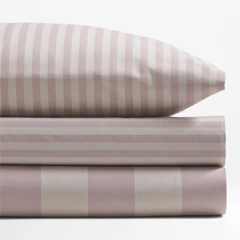 Crate&Barrel Riviera Moody Mauve Stripe Organic Cotton Kids Twin Sheet Set