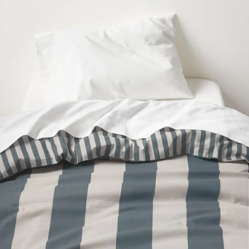 Crate&Barrel Riviera Slate Blue Reversible Stripe Organic Cotton ReversibleToddler Duvet Cover