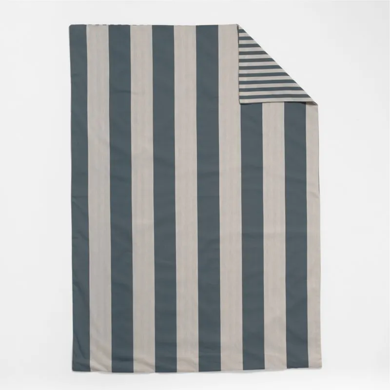 Crate&Barrel Riviera Slate Blue Reversible Stripe Organic Cotton ReversibleToddler Duvet Cover