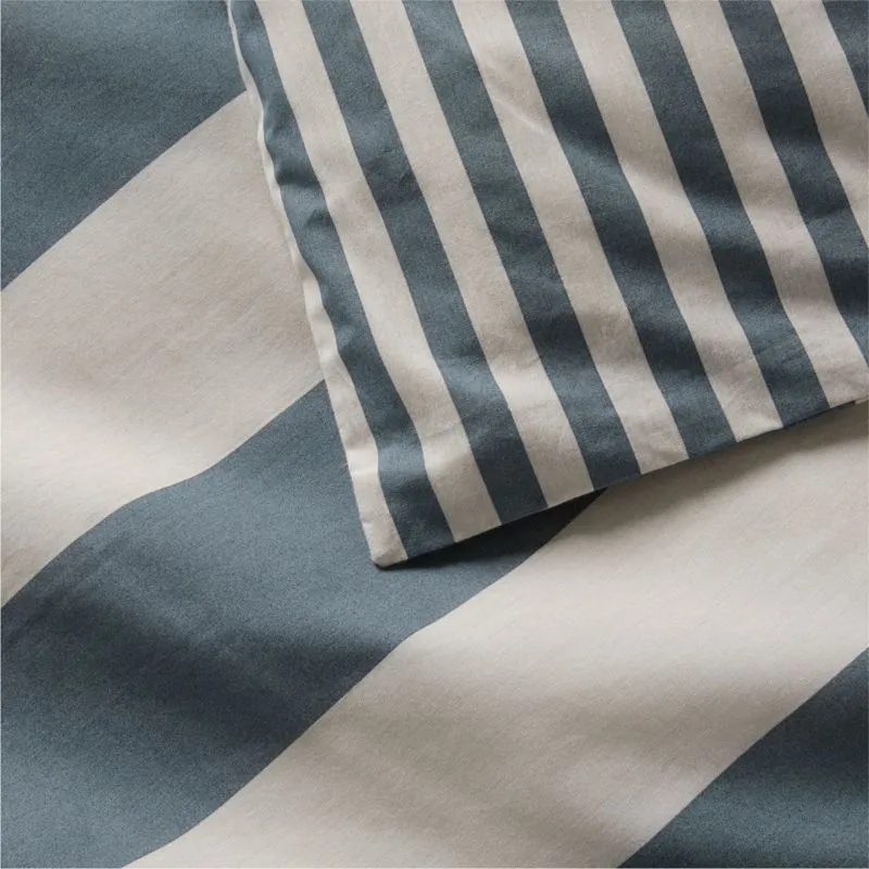 Crate&Barrel Riviera Slate Blue Reversible Stripe Organic Cotton ReversibleToddler Duvet Cover