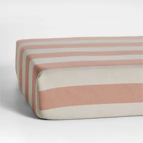 Crate&Barrel Riviera Terracotta Pink Stripe Organic Cotton Baby Crib Fitted Sheet