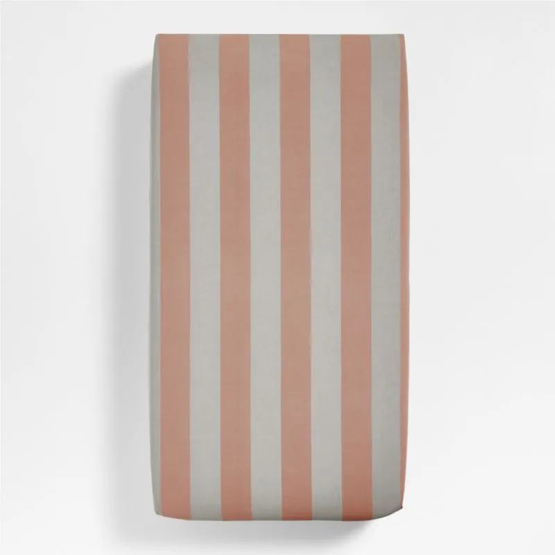 Crate&Barrel Riviera Terracotta Pink Stripe Organic Cotton Baby Crib Fitted Sheet