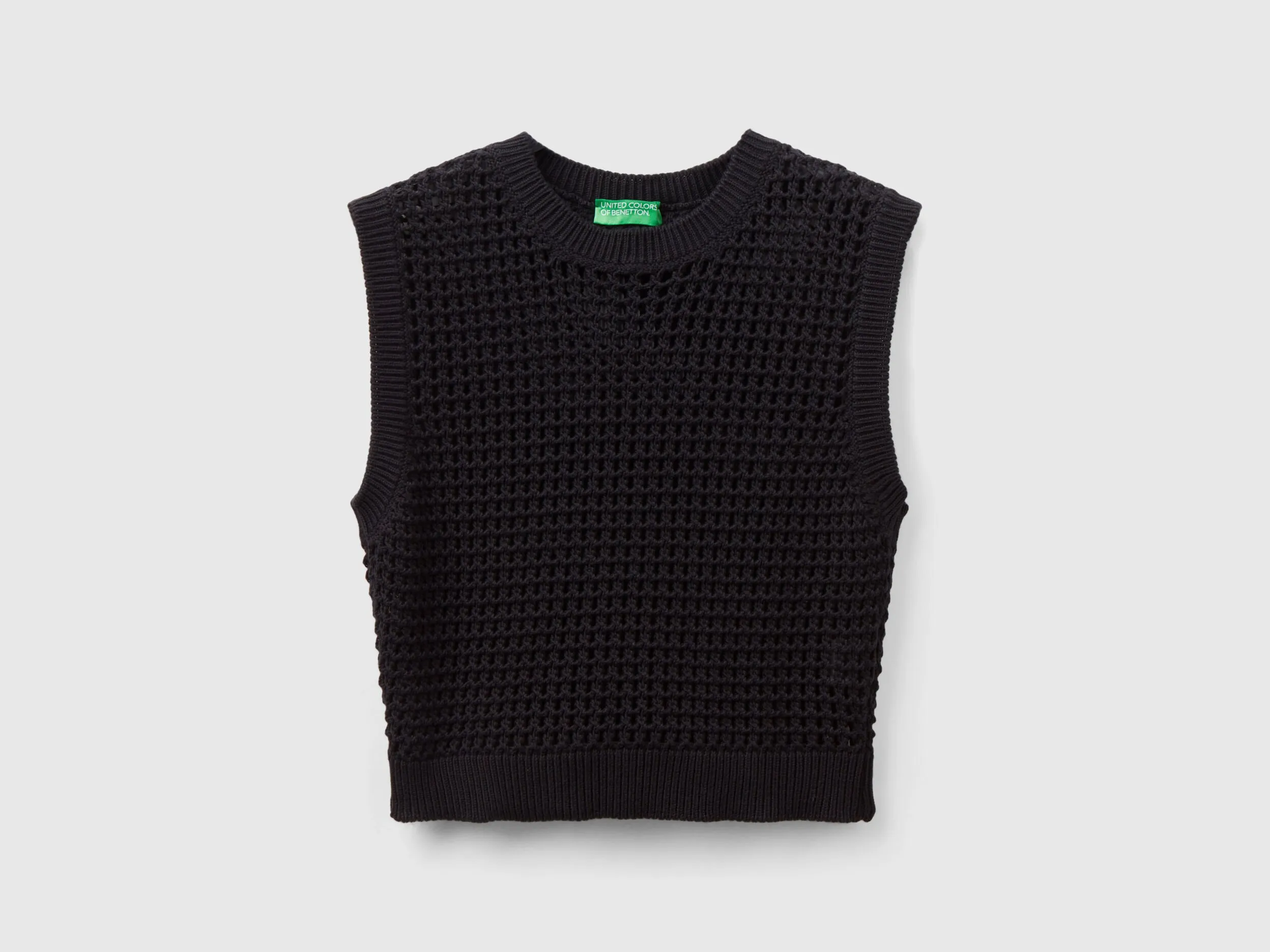 Cropped crochet vest - Black | Benetton