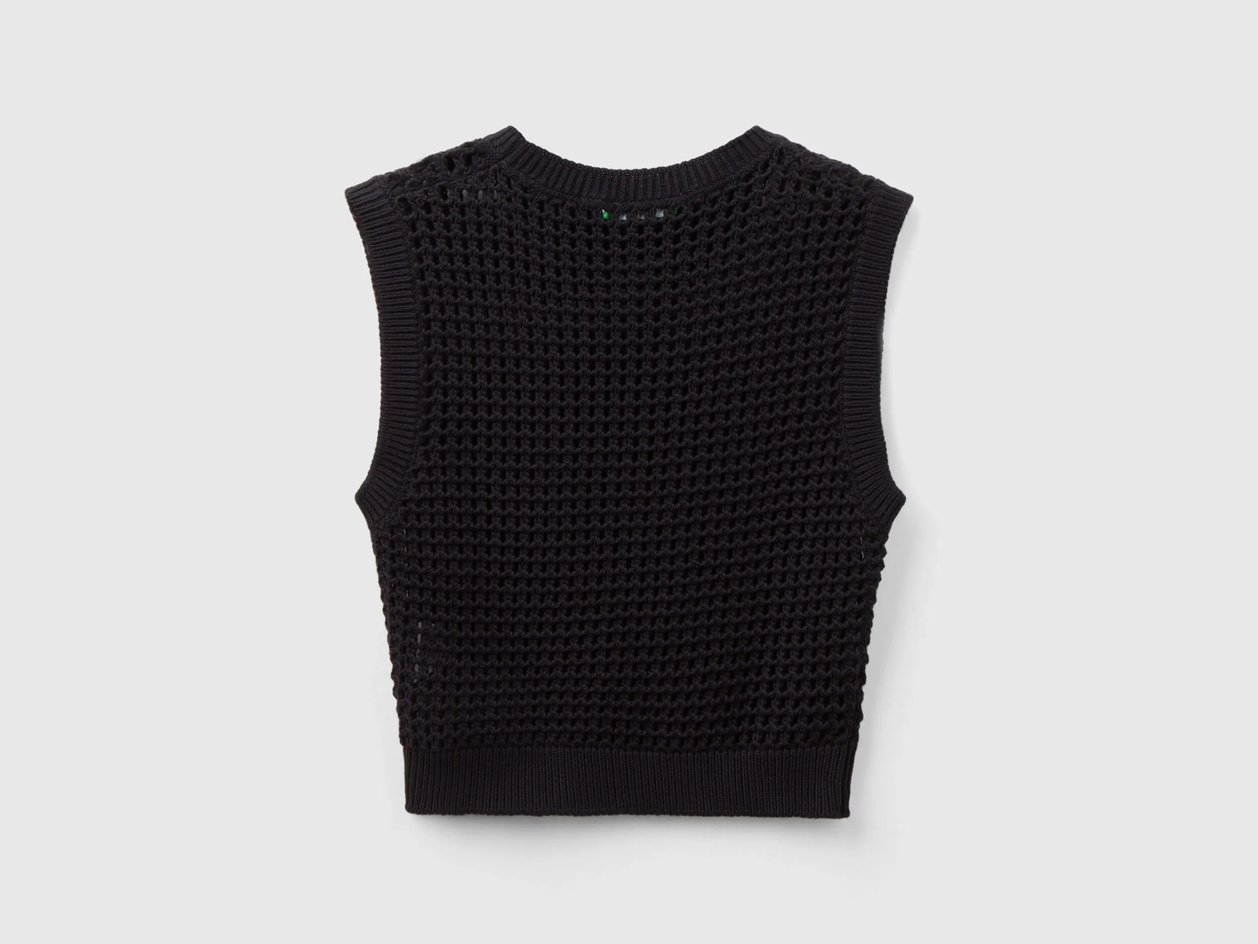 Cropped crochet vest - Black | Benetton