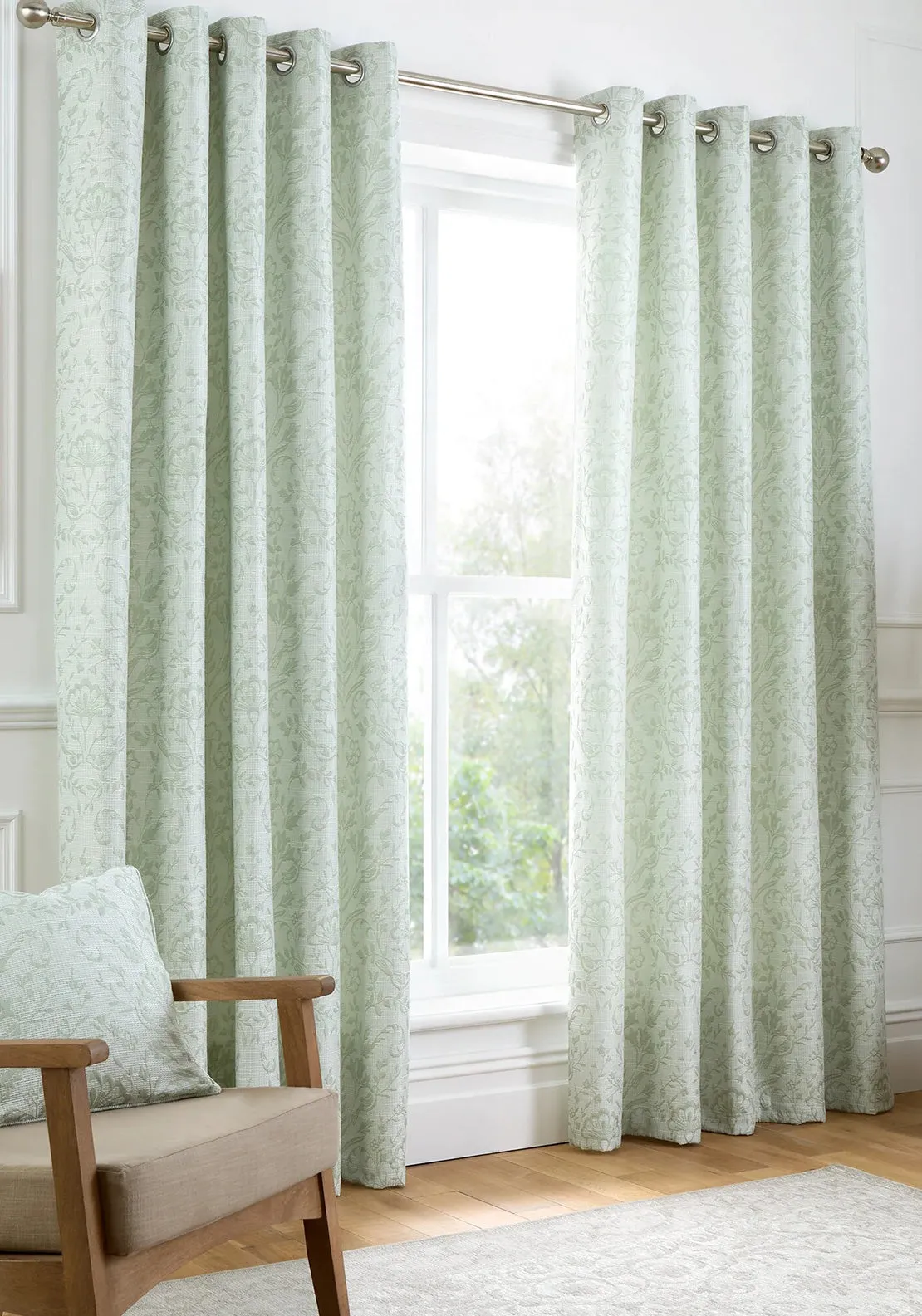 Curtina Marple Thermal Lined Luxury Eyelet Curtains 90”x 90”, Sage Green