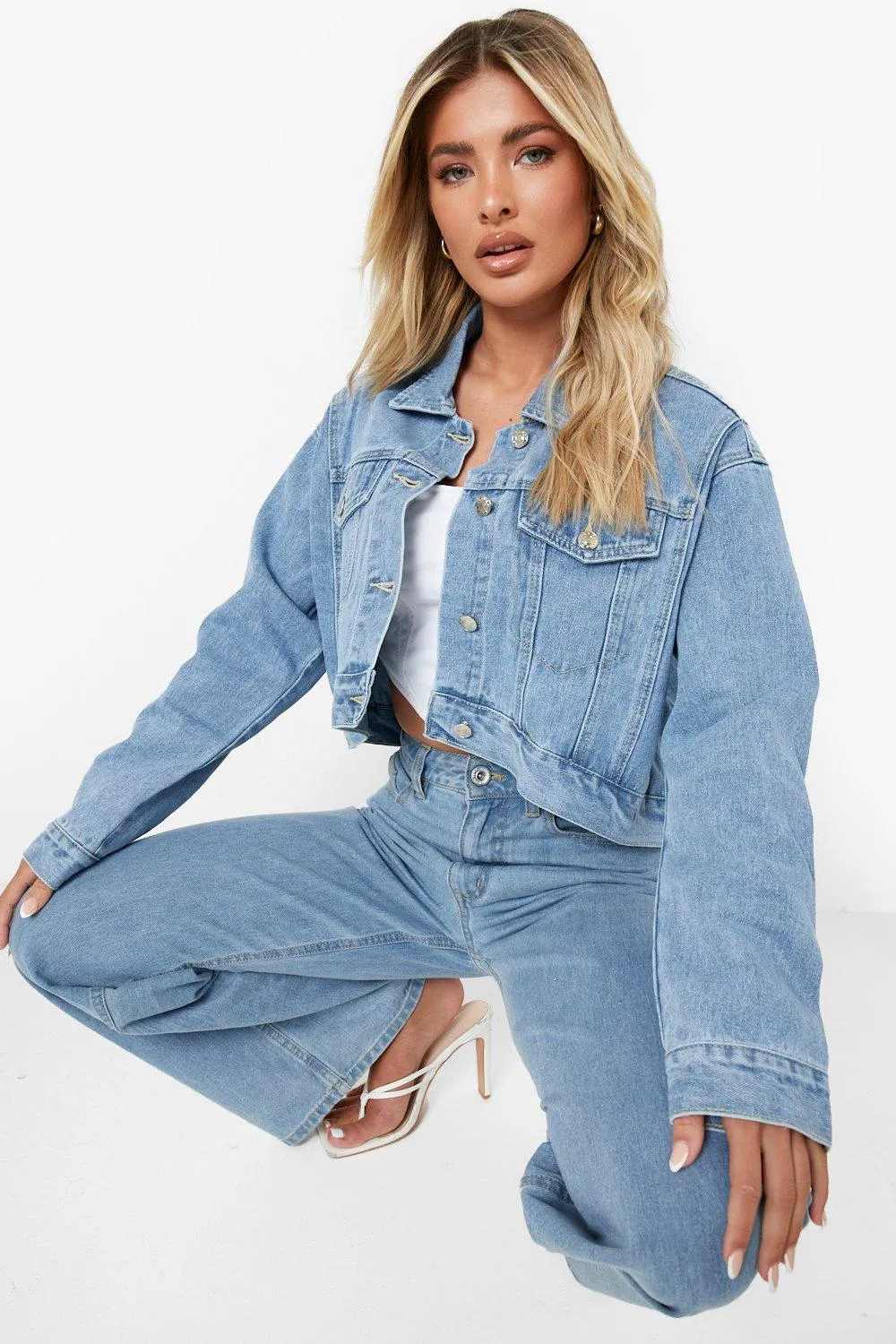 Curved Hem Cropped Denim Jacket