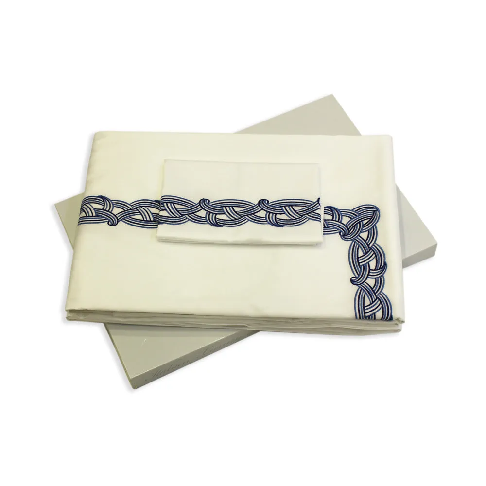 Dea Manarola Embroidery Duvet Cover Set White/Navy Blue