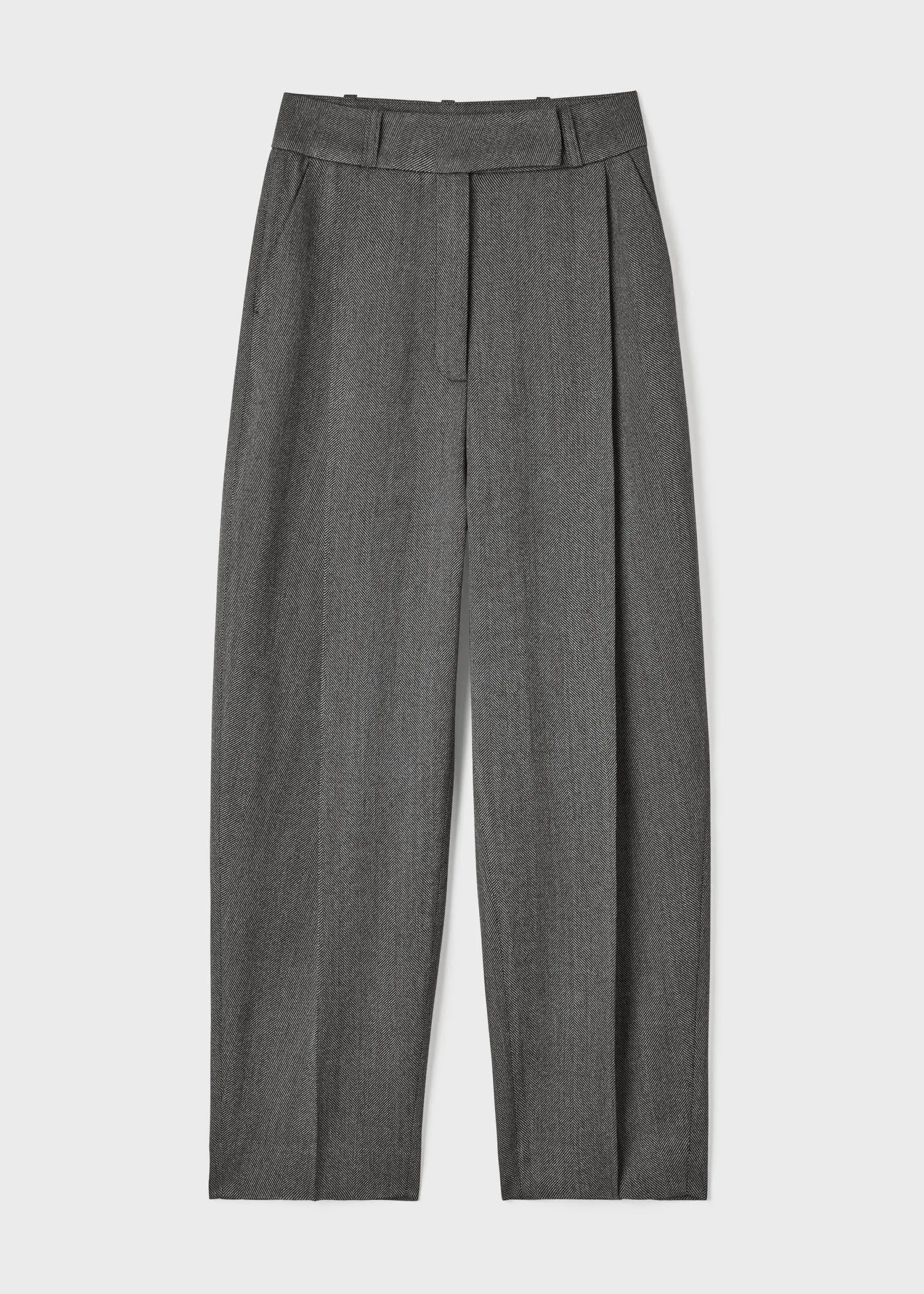 Deep pleat trousers grey herringbone