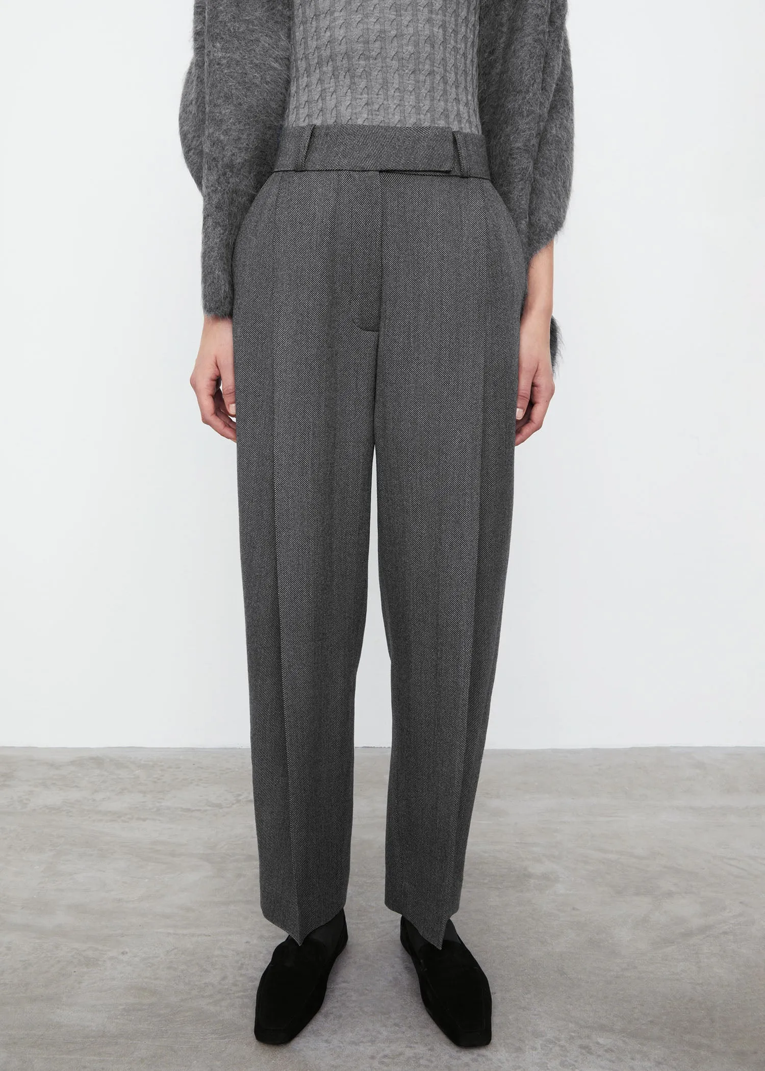 Deep pleat trousers grey herringbone