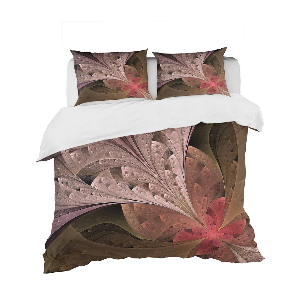 Designart Beautiful Fractal Flower in Beige Duvet Cover Set