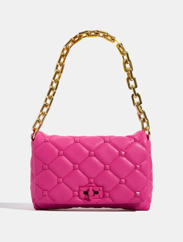 Farah Pink Studded Quilt Chain Shoulder Bag