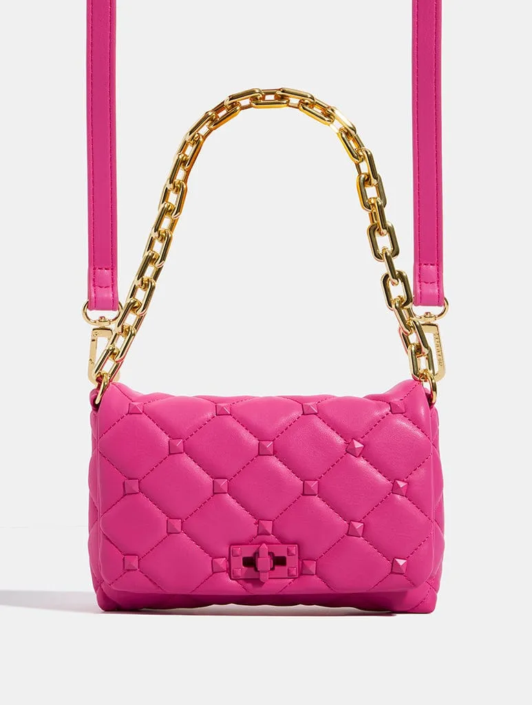 Farah Pink Studded Quilt Chain Shoulder Bag