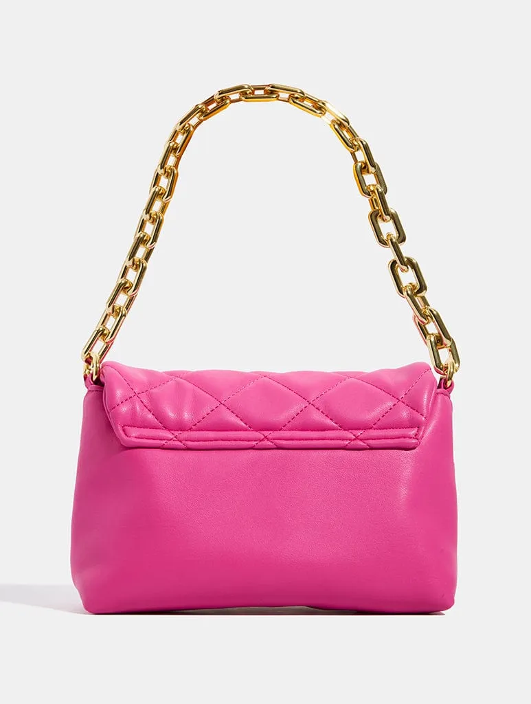 Farah Pink Studded Quilt Chain Shoulder Bag