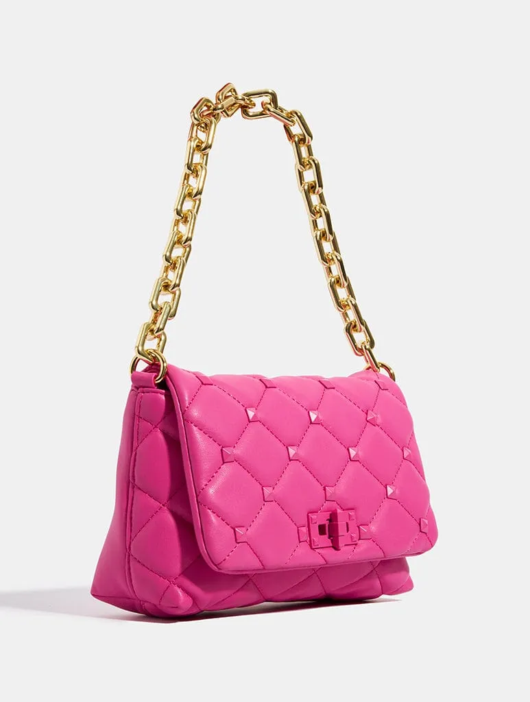 Farah Pink Studded Quilt Chain Shoulder Bag