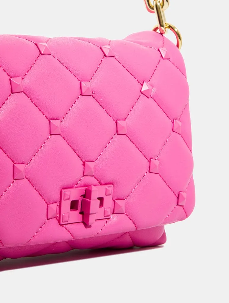 Farah Pink Studded Quilt Chain Shoulder Bag