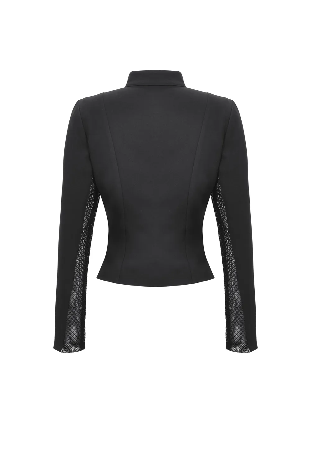 Fashion Mesh Panel High Collar Women's Jacket with Zipper