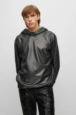 Foil-printed hoodie in stretch fabric