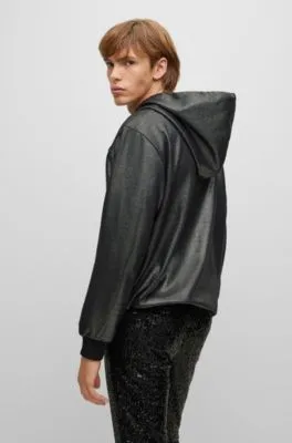 Foil-printed hoodie in stretch fabric