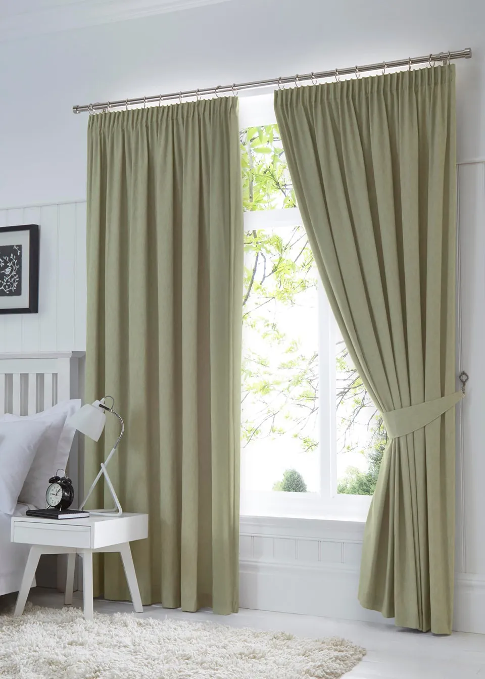 Fusion Dijon Blackout Green Pencil Pleat Curtains