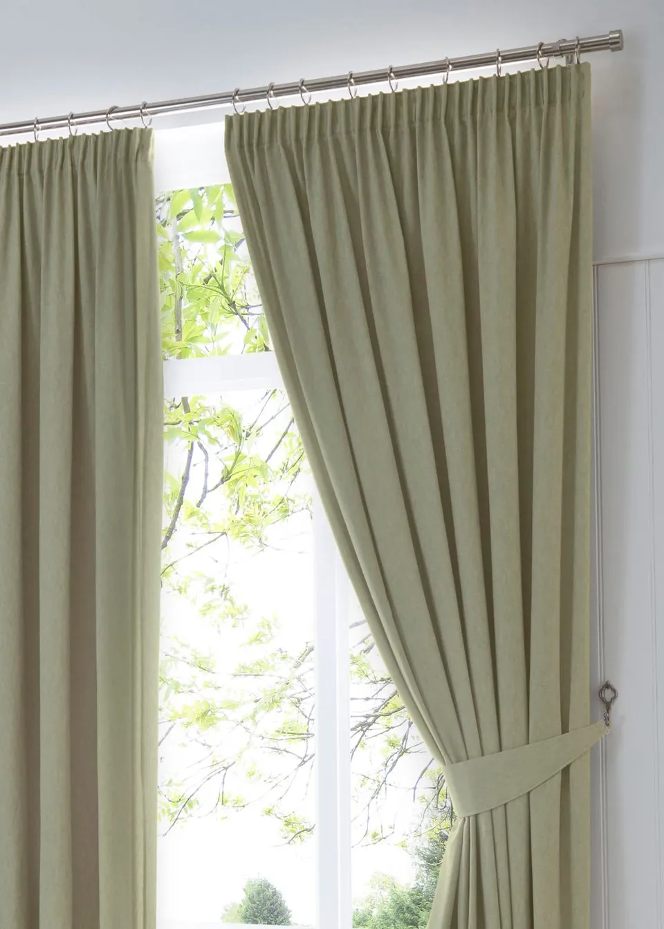 Fusion Dijon Blackout Green Pencil Pleat Curtains