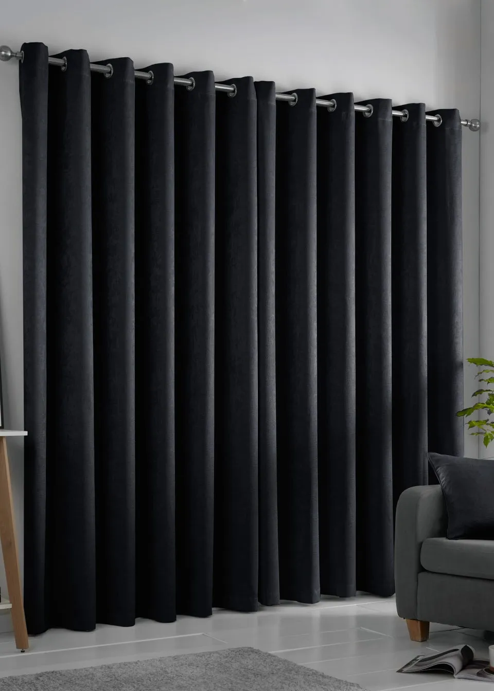 Fusion Strata Dimout Black Eyelet Curtains