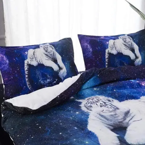 Galaxy White Tiger Duvet Cover