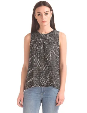 GAP Women Black Print Pintuck Tank