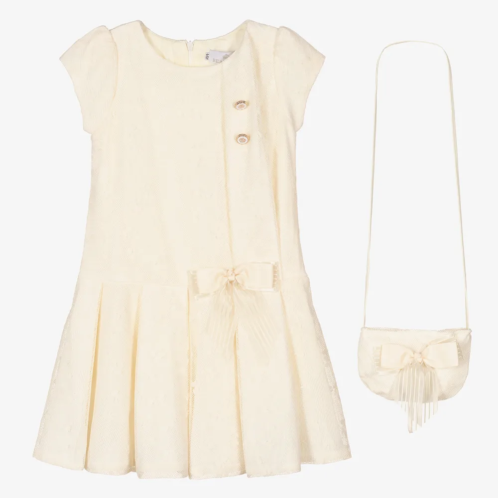 Girls Ivory Dress & Bag Set