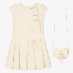 Girls Ivory Dress & Bag Set