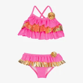 Girls Pink & Gold Ruffle Bikini (UV50)