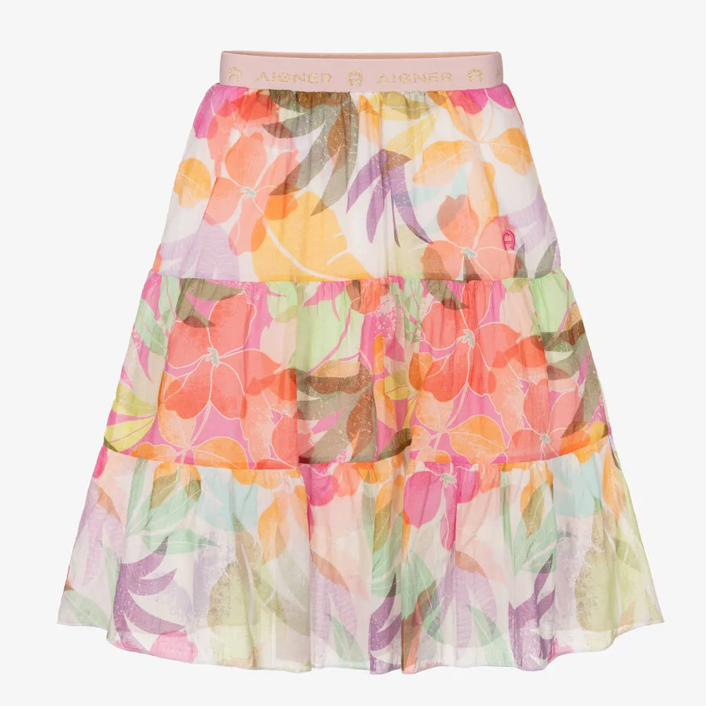 Girls Pink Floral Cotton Skirt