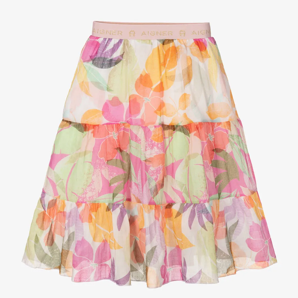 Girls Pink Floral Cotton Skirt