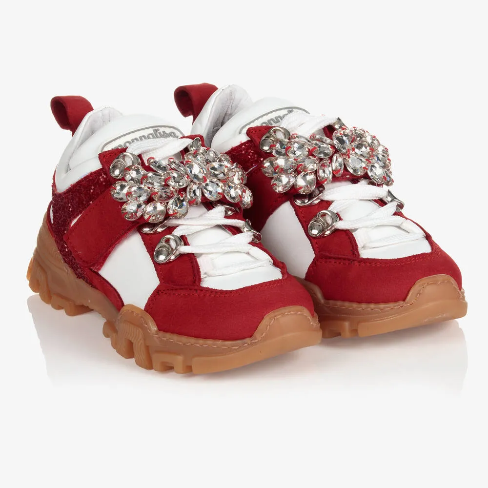 Girls Red Leather Trainers