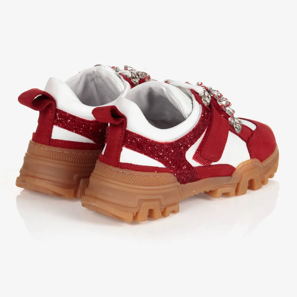 Girls Red Leather Trainers