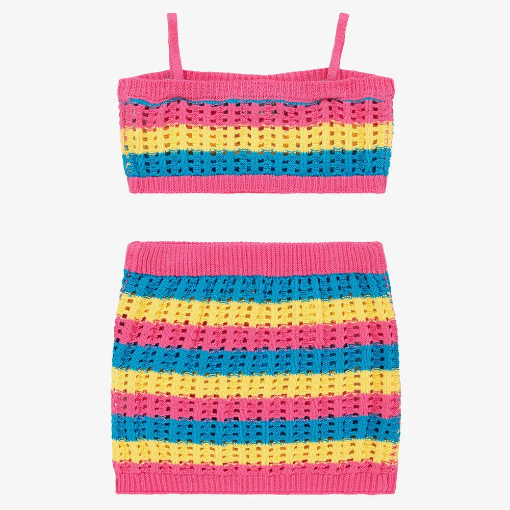 Girls Striped Crochet Skirt Set