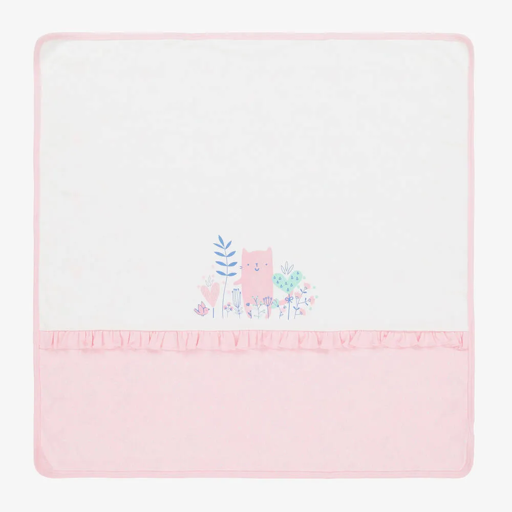 Girls White & Pink Cotton Blanket (80cm)