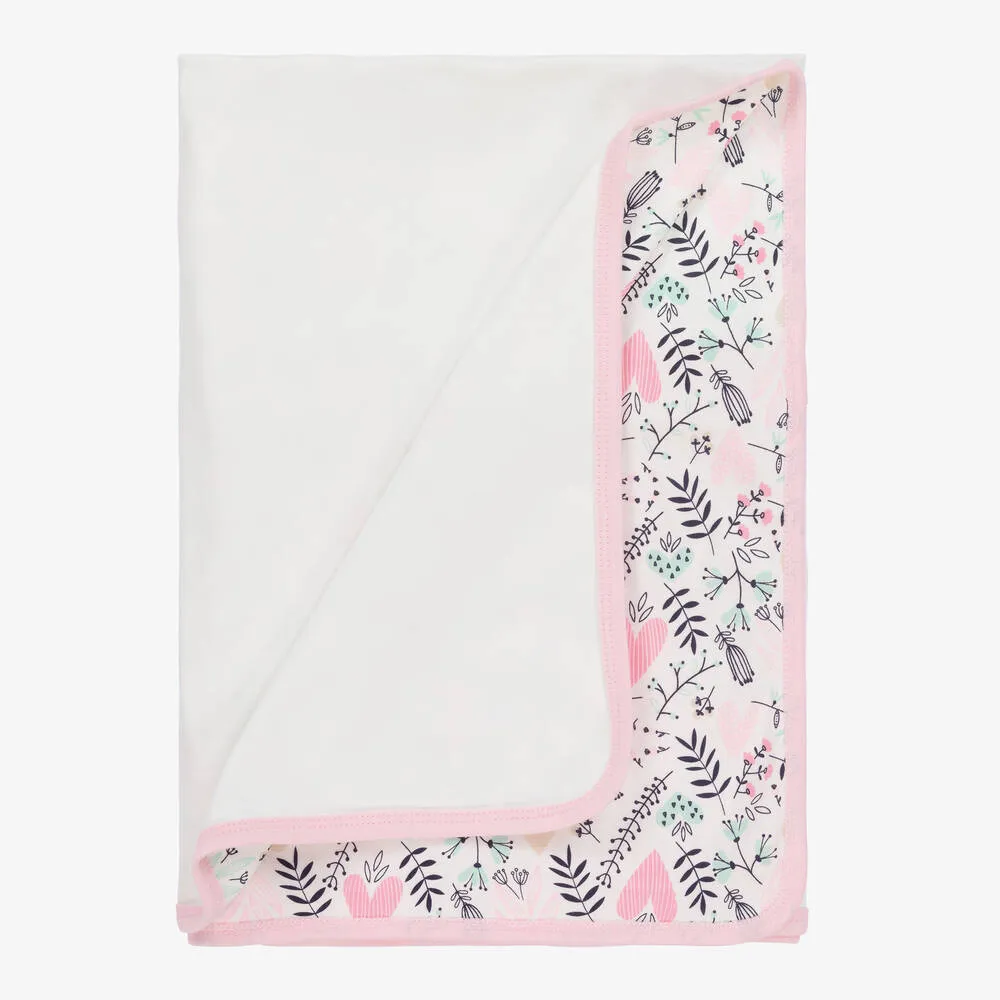 Girls White & Pink Cotton Blanket (80cm)