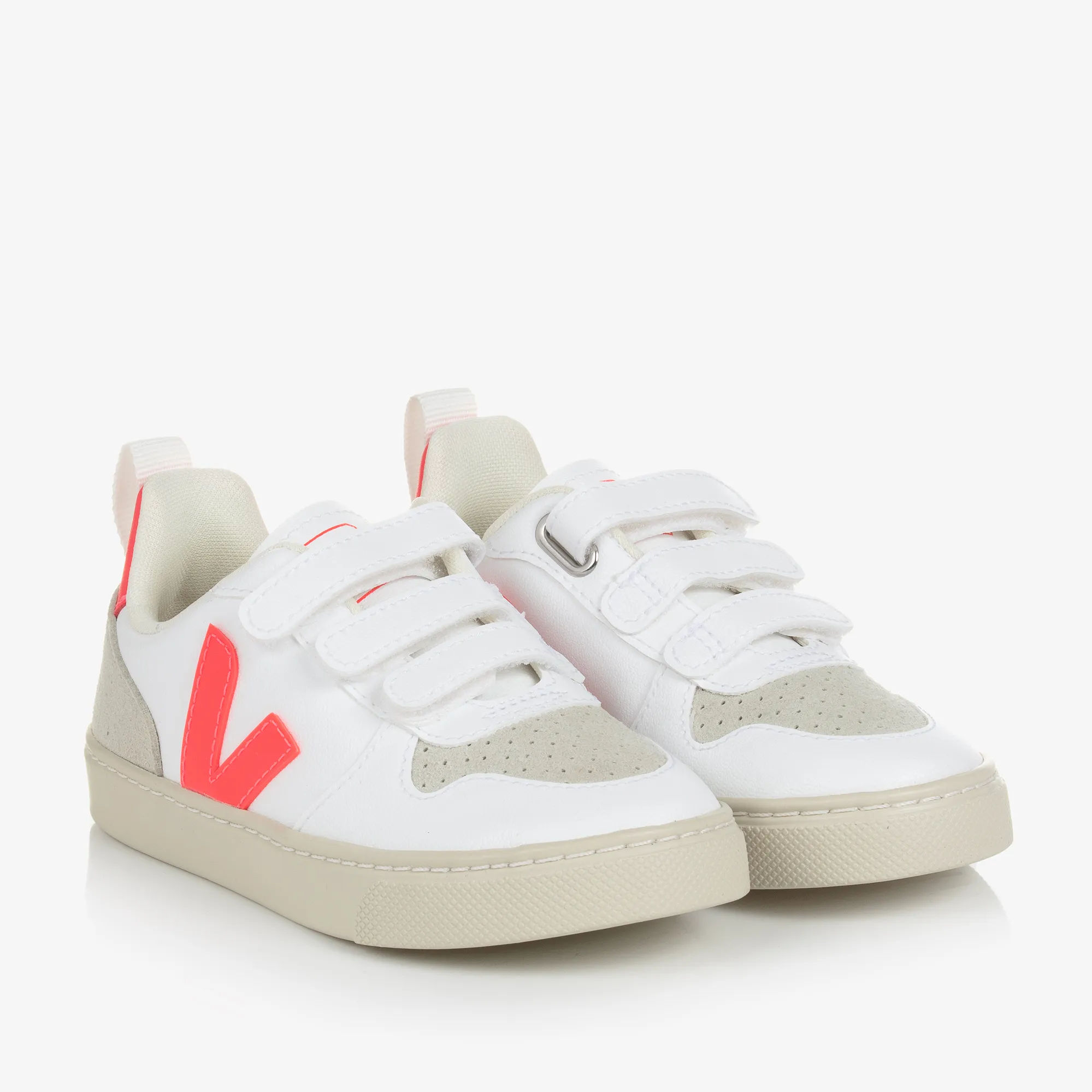 Girls White & Pink V-10 Velcro Trainers