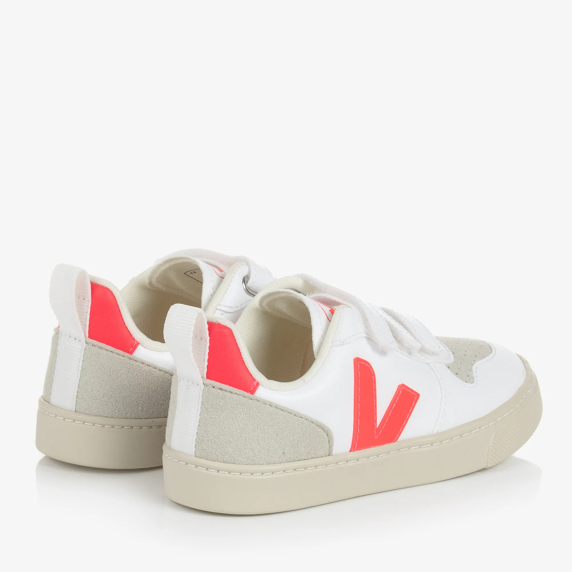 Girls White & Pink V-10 Velcro Trainers