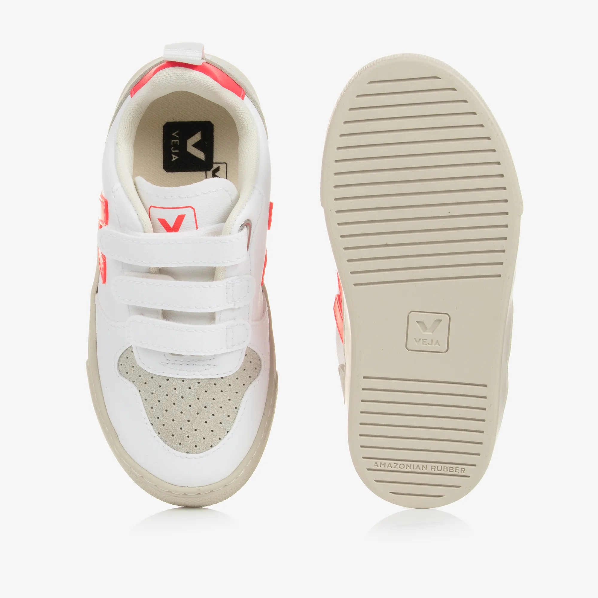 Girls White & Pink V-10 Velcro Trainers