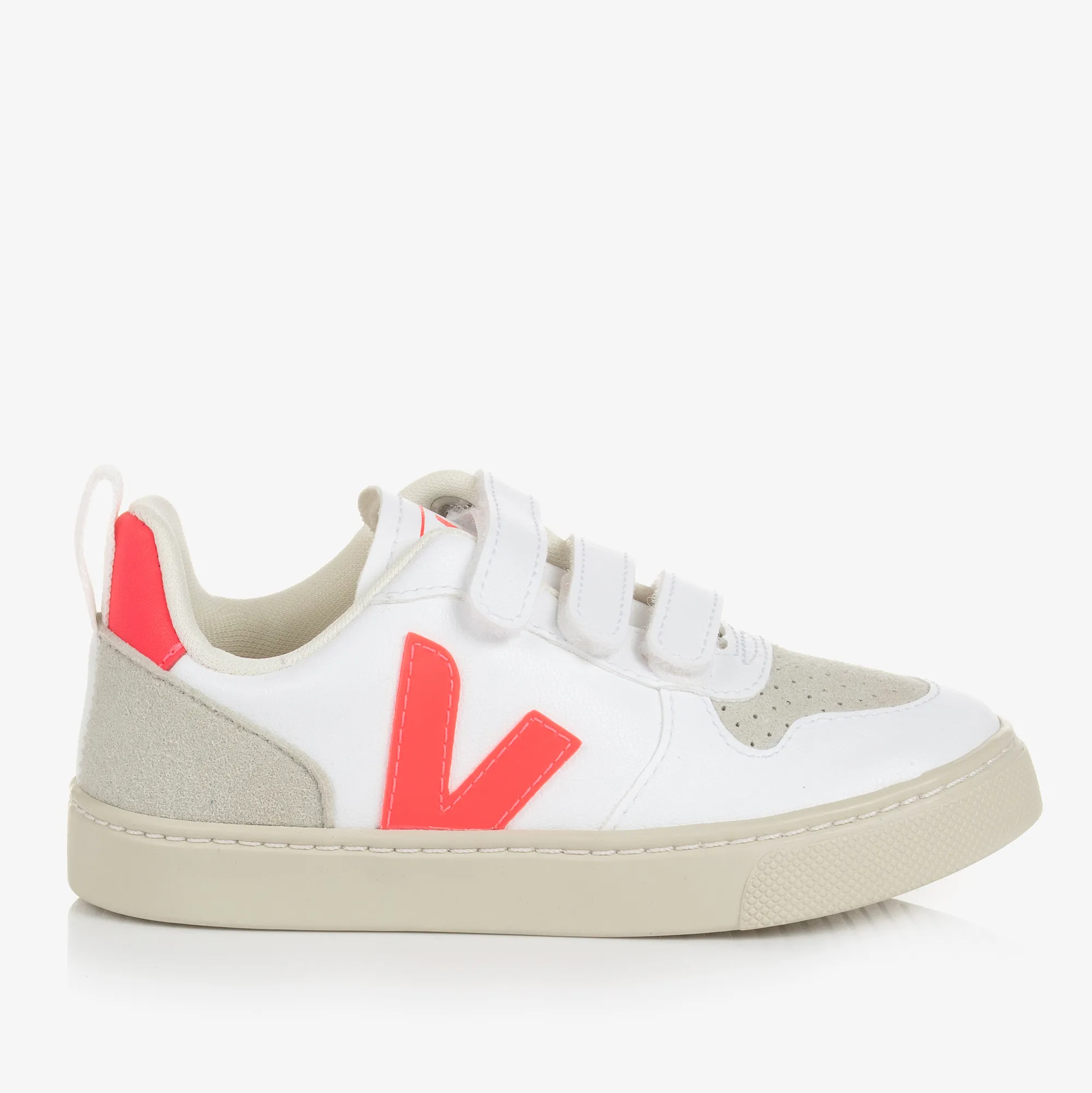 Girls White & Pink V-10 Velcro Trainers